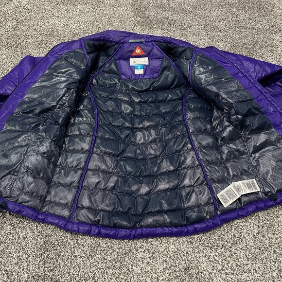 Women's COLUMBIA Omni-Heat Goose Down, Feather Jacket, Medium, Purple, Pre-owned - Picture 7 of 14